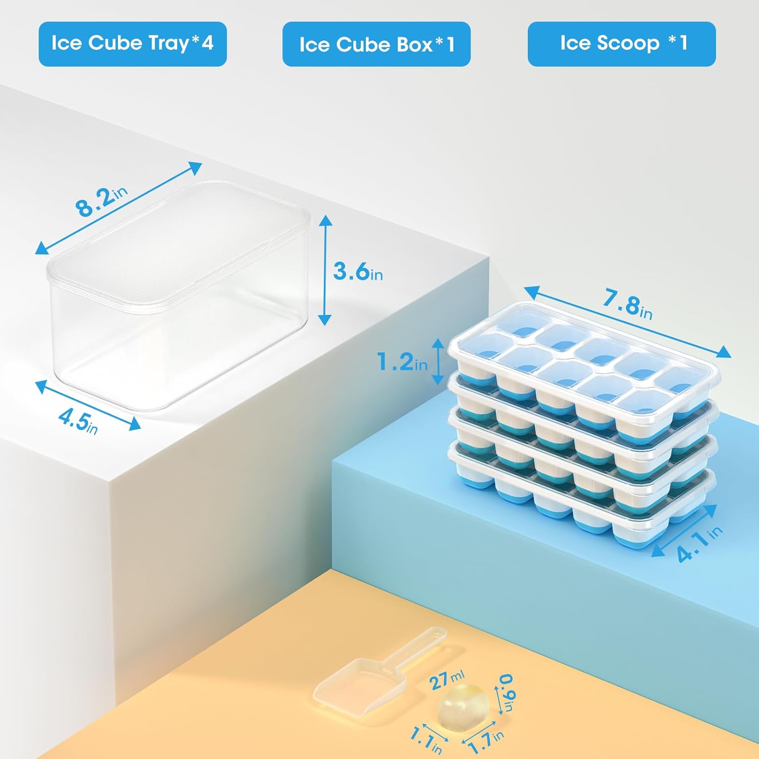 4 Pack Silicone Ice Cube Trays for Freezer