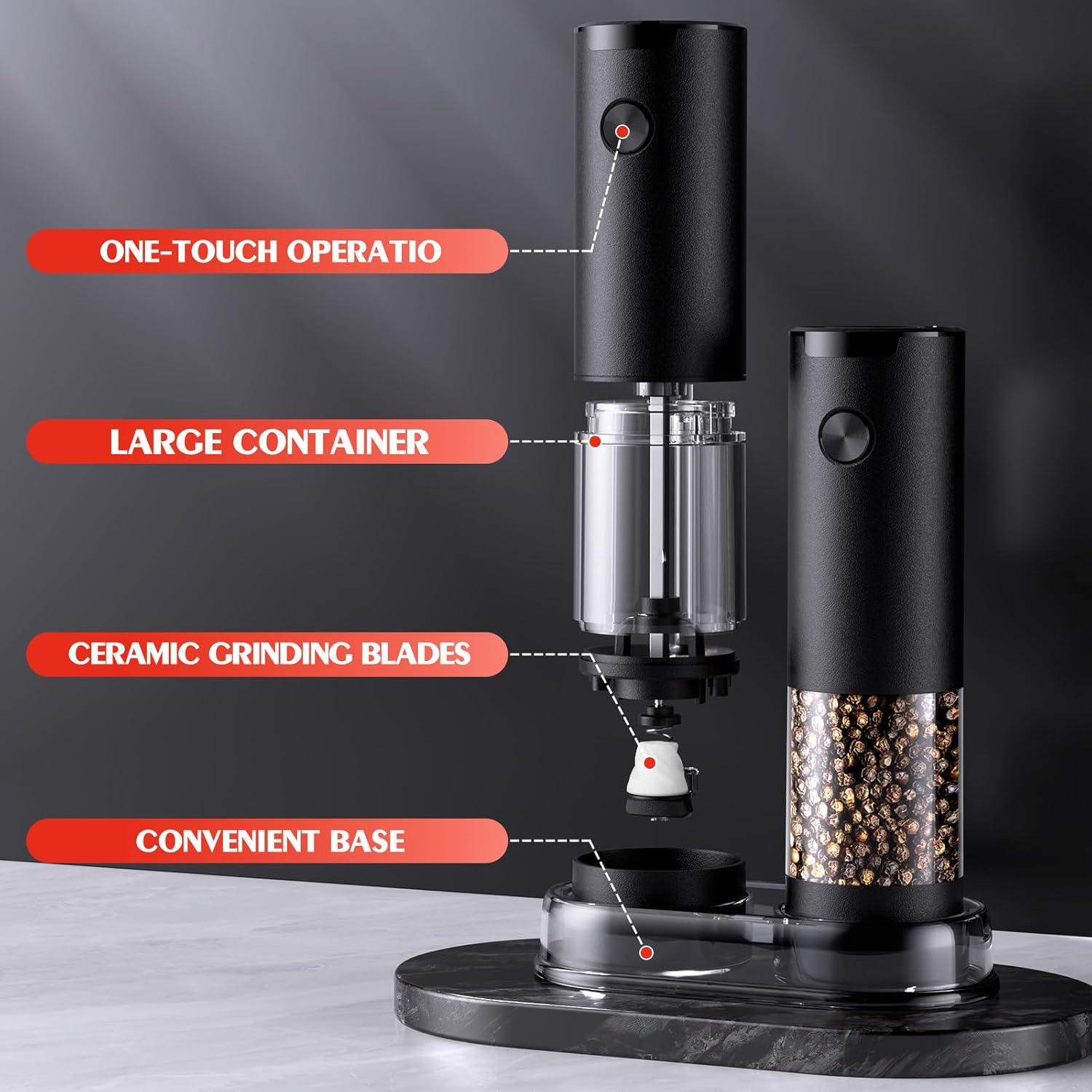 Electric Salt and Pepper Grinder Set Automatic Battery Pepper Mill