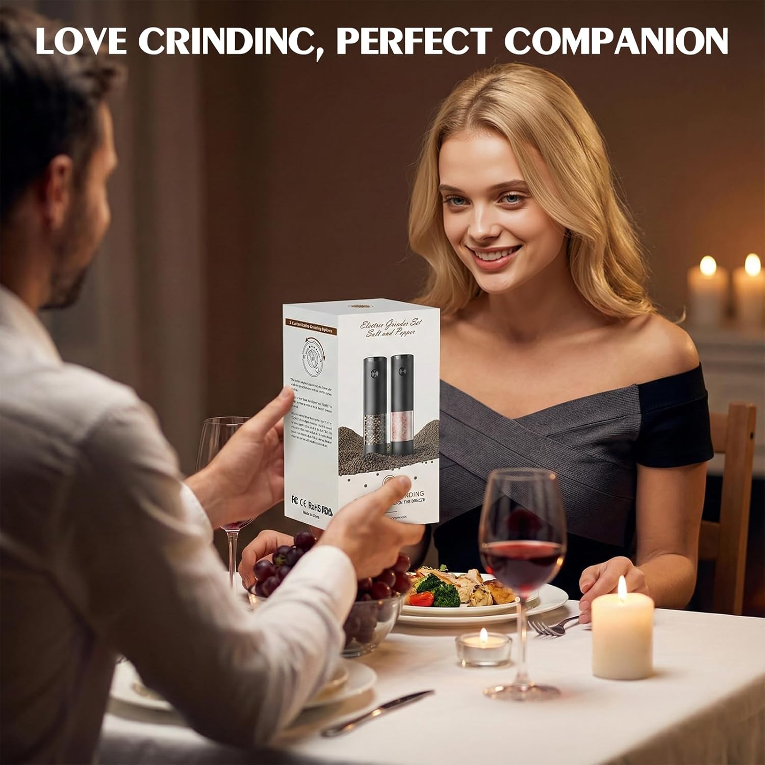 Electric Salt and Pepper Grinder Set Automatic Battery Pepper Mill